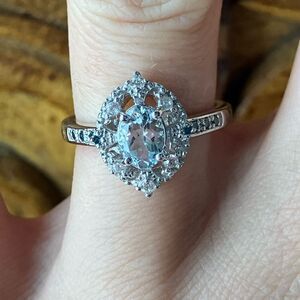 Natural Aquamarine Blue Diamond Sterling Silver Ring Size 5.75